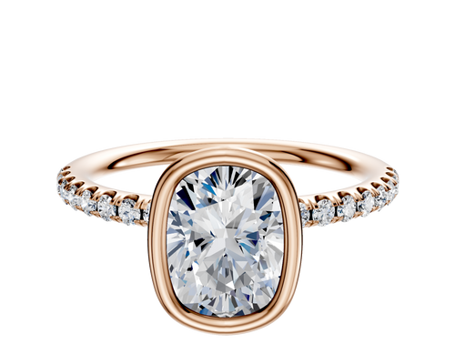 14K Rose Gold Bezel Full Bezel North/South Classic Dome 1-Row-Pave 2.5mm Engagement Ring