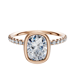 14K Rose Gold Bezel Full Bezel North/South Classic Dome 1-Row-Pave 2.5mm Engagement Ring