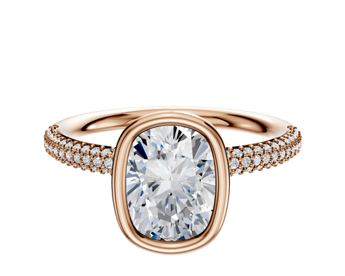 14K Rose Gold Bezel Full Bezel North/South Classic Dome 3-Row-Pave 2.0mm Engagement Ring