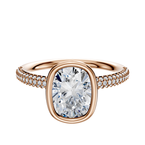 14K Rose Gold Bezel Full Bezel North/South Classic Dome 3-Row-Pave 2.0mm Engagement Ring