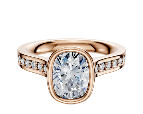 14K Rose Gold Bezel Full Bezel North/South Cathedral Flat 1-Row-Pave 2.5mm Engagement Ring