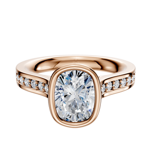 14K Rose Gold Bezel Full Bezel North/South Cathedral Flat 1-Row-Pave 2.5mm Engagement Ring