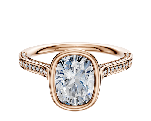 14K Rose Gold Bezel Full Bezel North/South Cathedral Flat 3-Row-Pave 2.0mm Engagement Ring