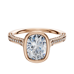 14K Rose Gold Bezel Full Bezel North/South Cathedral Flat 3-Row-Pave 2.0mm Engagement Ring
