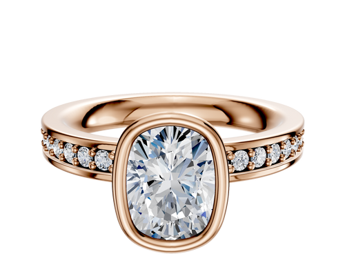 14K Rose Gold Bezel Full Bezel North/South Classic Flat 1-Row-Pave 2.5mm Engagement Ring