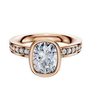 14K Rose Gold Bezel Full Bezel North/South Classic Flat 1-Row-Pave 2.5mm Engagement Ring