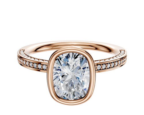 14K Rose Gold Bezel Full Bezel North/South Classic Flat 3-Row-Pave 2.0mm Engagement Ring