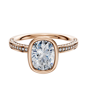 14K Rose Gold Bezel Full Bezel North/South Classic Flat 3-Row-Pave 2.0mm Engagement Ring
