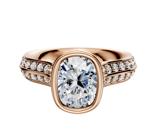 14K Rose Gold Bezel Full Bezel North/South Cathedral Knife Edge 1-Row-Pave 2.5mm Engagement Ring