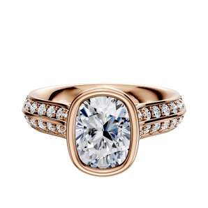 14K Rose Gold Bezel Full Bezel North/South Cathedral Knife Edge 1-Row-Pave 2.5mm Engagement Ring