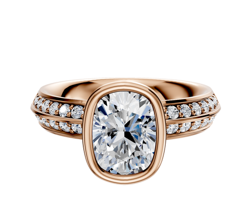 14K Rose Gold Bezel Full Bezel North/South Classic Knife Edge 1-Row-Pave 2.5mm Engagement Ring