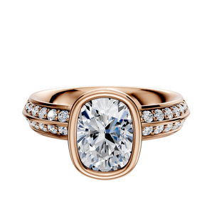 14K Rose Gold Bezel Full Bezel North/South Classic Knife Edge 1-Row-Pave 2.5mm Engagement Ring
