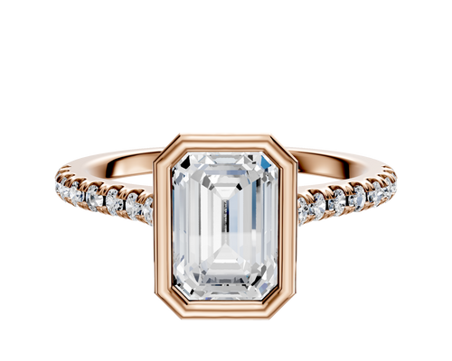 14K Rose Gold Bezel Full Bezel North/South Cathedral Dome 1-Row-Pave 2.5mm Engagement Ring