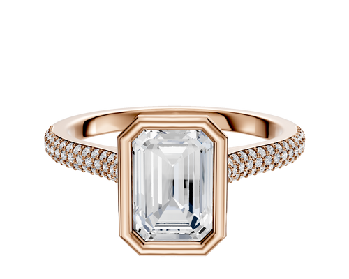 14K Rose Gold Bezel Full Bezel North/South Cathedral Dome 3-Row-Pave 2.0mm Engagement Ring