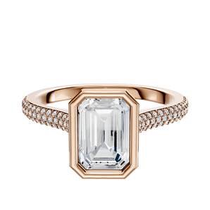 14K Rose Gold Bezel Full Bezel North/South Cathedral Dome 3-Row-Pave 2.0mm Engagement Ring