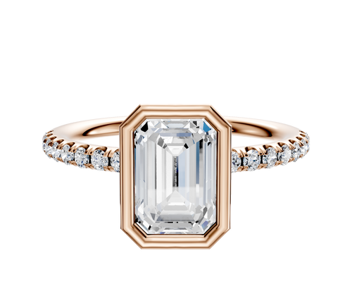 14K Rose Gold Bezel Full Bezel North/South Classic Dome 1-Row-Pave 2.5mm Engagement Ring