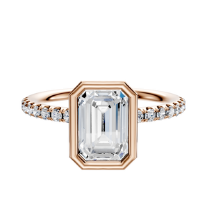 14K Rose Gold Bezel Full Bezel North/South Classic Dome 1-Row-Pave 2.5mm Engagement Ring