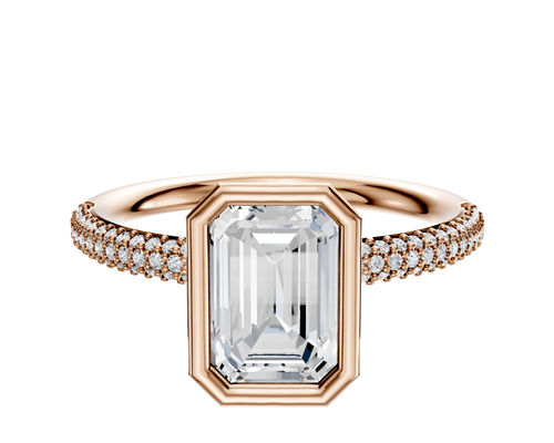 14K Rose Gold Bezel Full Bezel North/South Classic Dome 3-Row-Pave 2.0mm Engagement Ring