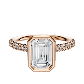 14K Rose Gold Bezel Full Bezel North/South Classic Dome 3-Row-Pave 2.0mm Engagement Ring