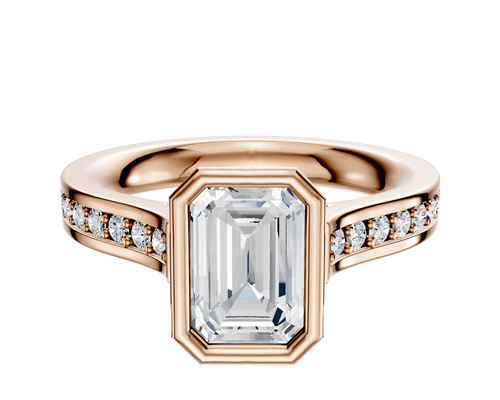 14K Rose Gold Bezel Full Bezel North/South Cathedral Flat 1-Row-Pave 2.5mm Engagement Ring