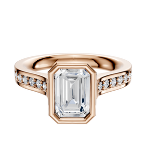 14K Rose Gold Bezel Full Bezel North/South Cathedral Flat 1-Row-Pave 2.5mm Engagement Ring