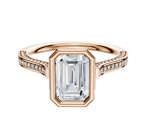 14K Rose Gold Bezel Full Bezel North/South Cathedral Flat 3-Row-Pave 2.0mm Engagement Ring