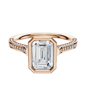 14K Rose Gold Bezel Full Bezel North/South Cathedral Flat 3-Row-Pave 2.0mm Engagement Ring