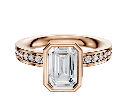 14K Rose Gold Bezel Full Bezel North/South Classic Flat 1-Row-Pave 2.5mm Engagement Ring