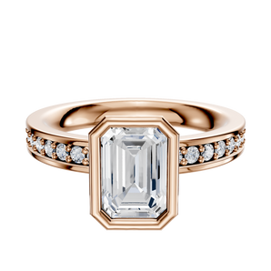 14K Rose Gold Bezel Full Bezel North/South Classic Flat 1-Row-Pave 2.5mm Engagement Ring