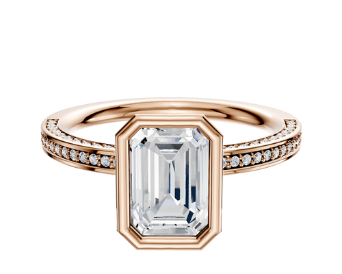 14K Rose Gold Bezel Full Bezel North/South Classic Flat 3-Row-Pave 2.0mm Engagement Ring