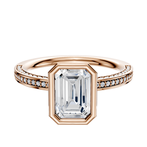 14K Rose Gold Bezel Full Bezel North/South Classic Flat 3-Row-Pave 2.0mm Engagement Ring