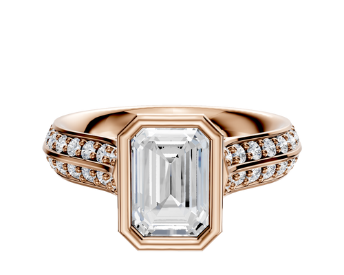 14K Rose Gold Bezel Full Bezel North/South Cathedral Knife Edge 1-Row-Pave 2.5mm Engagement Ring