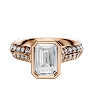 14K Rose Gold Bezel Full Bezel North/South Cathedral Knife Edge 1-Row-Pave 2.5mm Engagement Ring