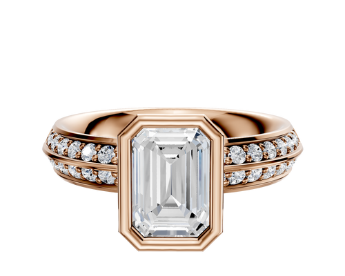 14K Rose Gold Bezel Full Bezel North/South Classic Knife Edge 1-Row-Pave 2.5mm Engagement Ring