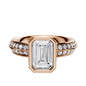 14K Rose Gold Bezel Full Bezel North/South Classic Knife Edge 1-Row-Pave 2.5mm Engagement Ring