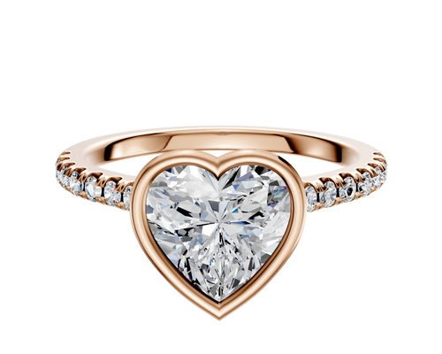 14K Rose Gold Bezel Full Bezel North/South Cathedral Dome 1-Row-Pave 2.5mm Engagement Ring