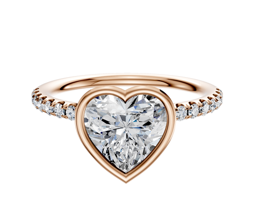 14K Rose Gold Bezel Full Bezel North/South Classic Dome 1-Row-Pave 2.5mm Engagement Ring