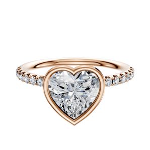 14K Rose Gold Bezel Full Bezel North/South Classic Dome 1-Row-Pave 2.5mm Engagement Ring