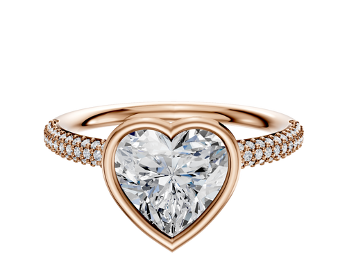 14K Rose Gold Bezel Full Bezel North/South Classic Dome 3-Row-Pave 2.0mm Engagement Ring