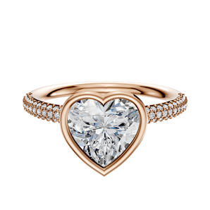 14K Rose Gold Bezel Full Bezel North/South Classic Dome 3-Row-Pave 2.0mm Engagement Ring