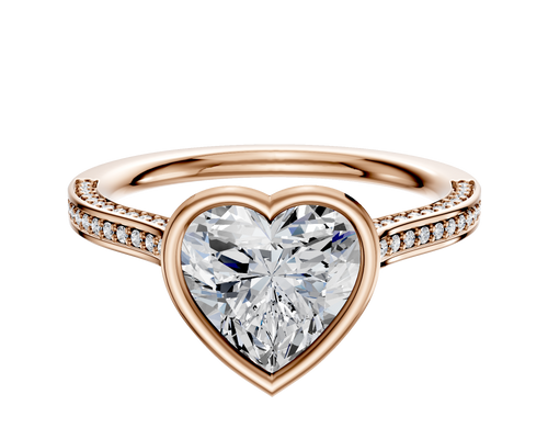 14K Rose Gold Bezel Full Bezel North/South Cathedral Flat 3-Row-Pave 2.0mm Engagement Ring