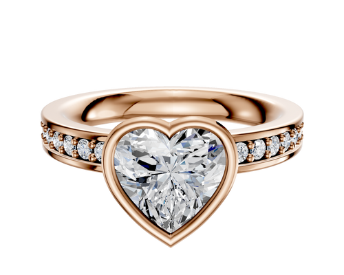 14K Rose Gold Bezel Full Bezel North/South Classic Flat 1-Row-Pave 2.5mm Engagement Ring