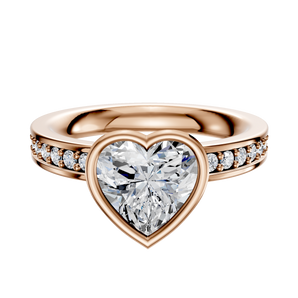 14K Rose Gold Bezel Full Bezel North/South Classic Flat 1-Row-Pave 2.5mm Engagement Ring