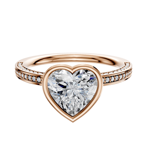 14K Rose Gold Bezel Full Bezel North/South Classic Flat 3-Row-Pave 2.0mm Engagement Ring