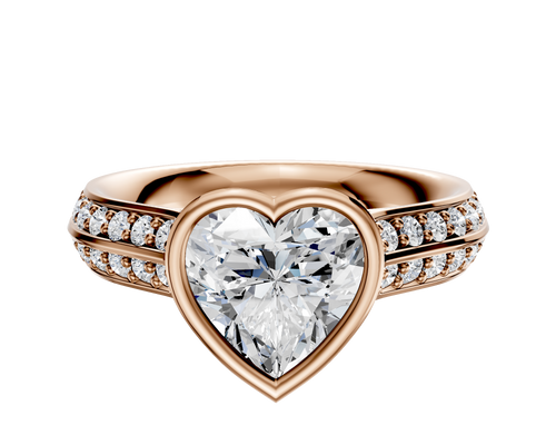 14K Rose Gold Bezel Full Bezel North/South Cathedral Knife Edge 1-Row-Pave 2.5mm Engagement Ring