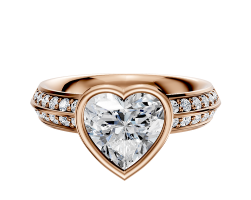 14K Rose Gold Bezel Full Bezel North/South Classic Knife Edge 1-Row-Pave 2.5mm Engagement Ring