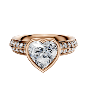 14K Rose Gold Bezel Full Bezel North/South Classic Knife Edge 1-Row-Pave 2.5mm Engagement Ring