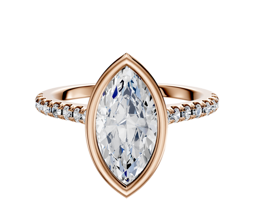 14K Rose Gold Bezel Full Bezel North/South Cathedral Dome 1-Row-Pave 2.5mm Engagement Ring