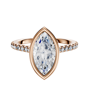 14K Rose Gold Bezel Full Bezel North/South Cathedral Dome 1-Row-Pave 2.5mm Engagement Ring
