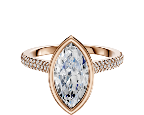 14K Rose Gold Bezel Full Bezel North/South Cathedral Dome 3-Row-Pave 2.0mm Engagement Ring